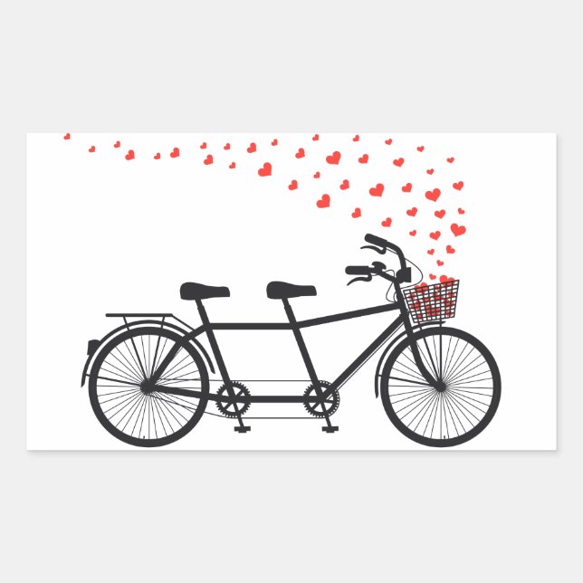 tandem bicycle with red hearts rectangular sticker (Front)