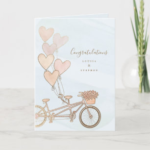 Tandem bike and heart balloons in faux foil thank you card