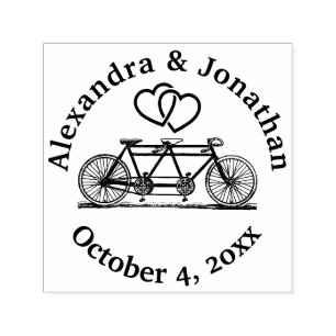 Tandem Bike Bicycle for Two & Hearts Names Date Self-inking Stamp