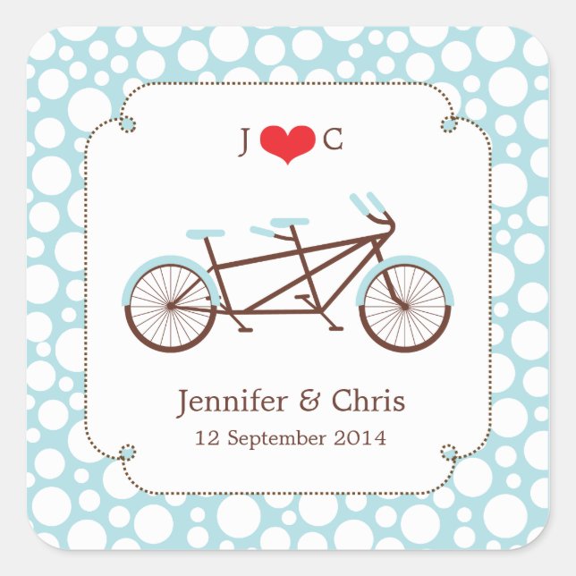 Tandem Bike (Blue Dots) Favour Sticker (Front)
