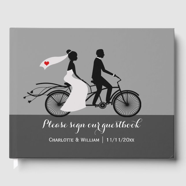 Tandem Bike Bride And Groom Personalised Wedding Guest Book (Front)