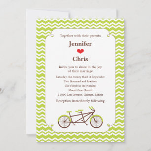 Tandem Bike (Green Chevron) Wedding Invitation