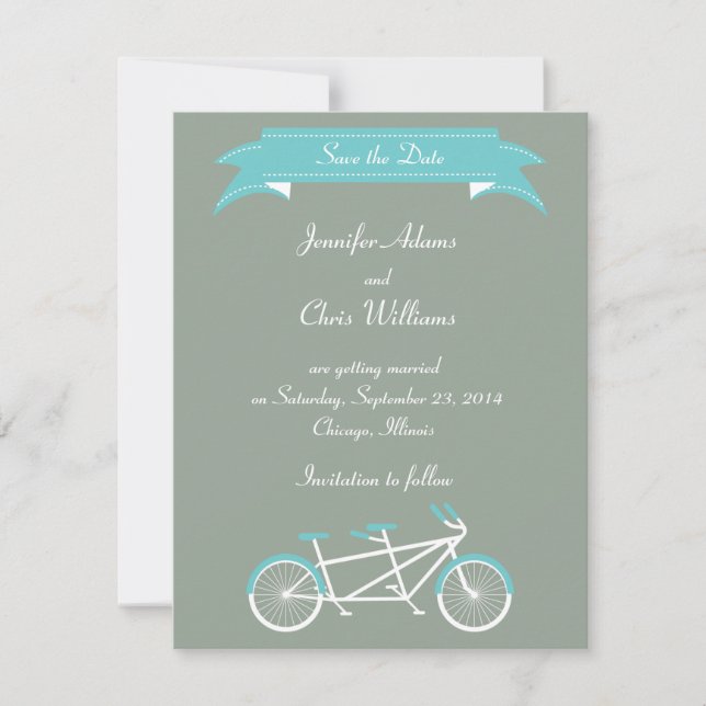 Tandem Bike (Grey / Blue) Save the Date (Front)