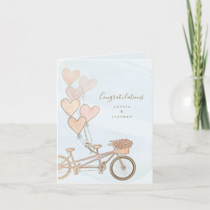 Tandem bike & heart balloons greeting card