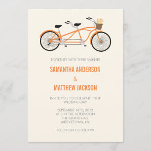 Tandem Bike Wedding Invitation - Orange