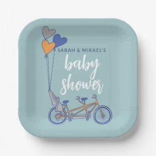 Tandem bike with baby seat shower design paper plate