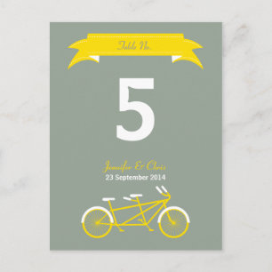 Tandem Bike (Yellow / Grey) Table Number Postcard