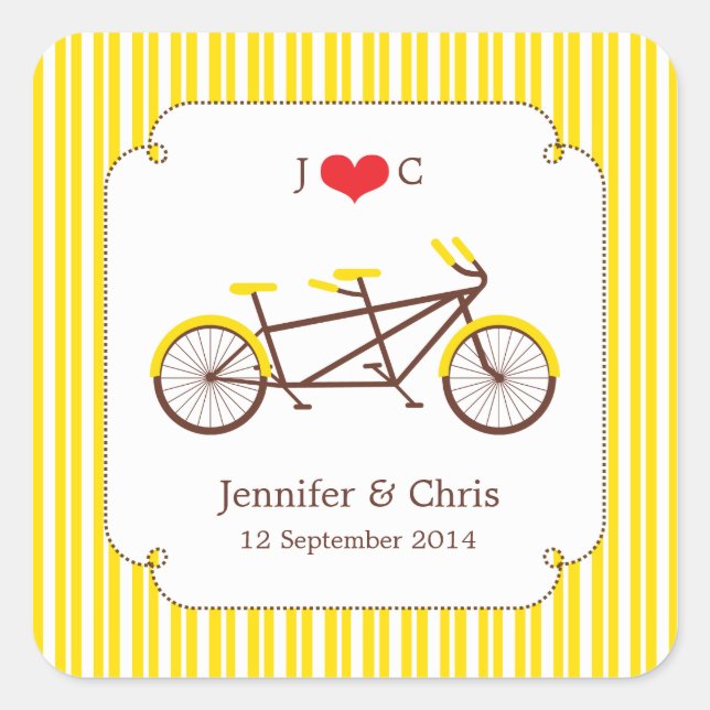 Tandem Bike (Yellow Stripes) Favour Sticker (Front)
