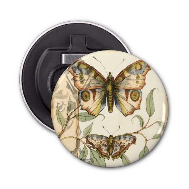 Tandem Butterflies Over Green Leaves Bottle Opener (Front)