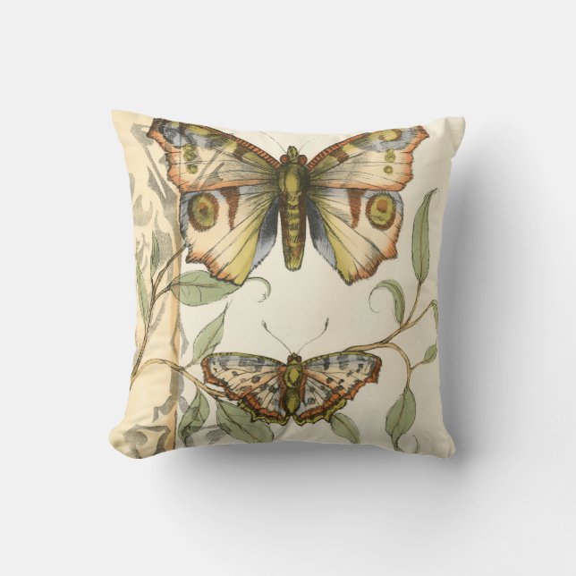 Tandem Butterflies Over Green Leaves Cushion (Front)