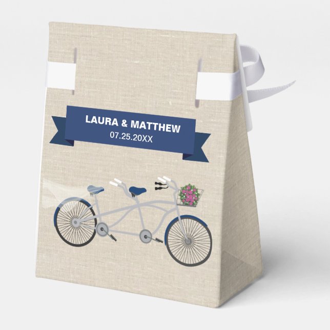 Tandem Dark Blue Bicycle Wedding Engagement Favour Box (Back Side)