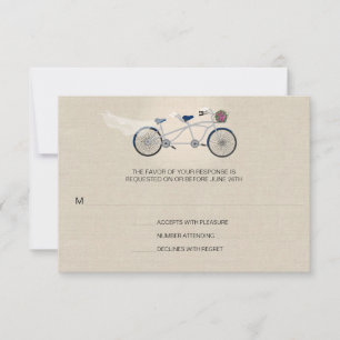 Tandem Dark Blue Bicycle Wedding Faux Linen RSVP