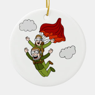 Tandem Skydiving Vector Cartoon Ceramic Tree Decoration