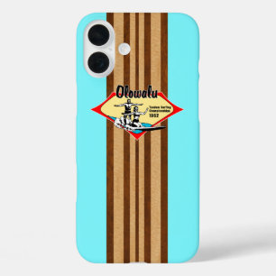 Tandem Surfing Hawaiian Faux Wood Aqua Surfboard  iPhone 16 Plus Case