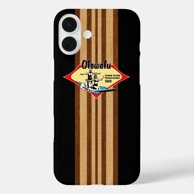 Tandem Surfing Hawaiian Faux Wood Black Surfboard  Case-Mate iPhone Case (Back)