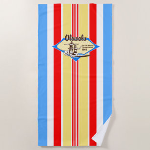 Tandem Surfing Hawaiian Vintage Surf - Blue Beach Towel