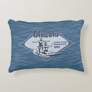 Tandem Surfing Hawaiian Vintage Surf Design Decorative Cushion