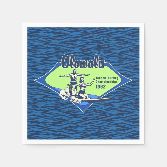 Tandem Surfing Hawaiian Vintage Surf Design Napkin (Front)