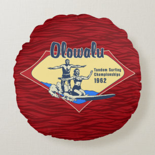 Tandem Surfing Hawaiian Vintage Surf Design Round Cushion