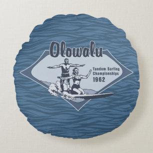 Tandem Surfing Hawaiian Vintage Surf Design Round Cushion