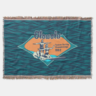 Tandem Surfing Hawaiian Vintage Surf Design Throw Blanket