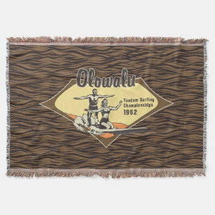 Tandem Surfing Hawaiian Vintage Surf Design Throw Blanket