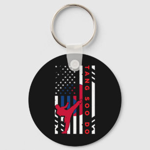 Tang Soo Do Martial Arts Karate American Flag Wome Key Ring