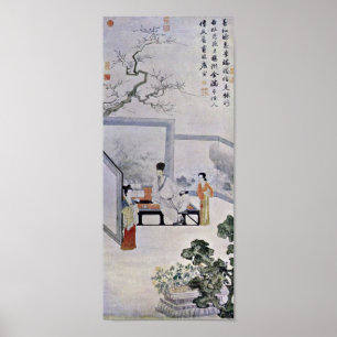 Tang Yin - The poet and two courtesans Poster
