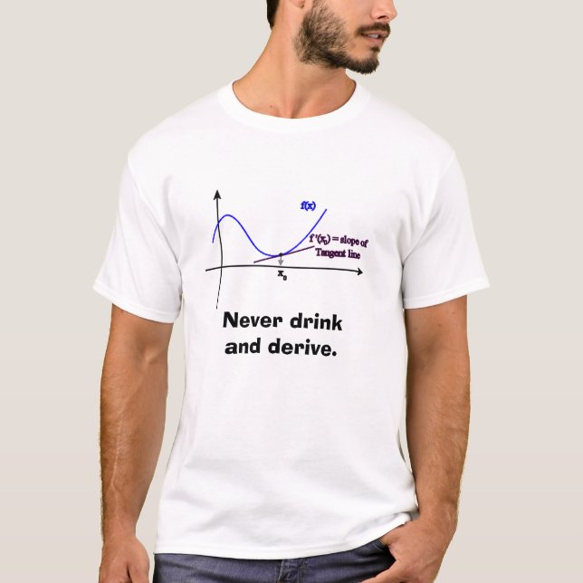 Tangent and Derivative, Never drinkand derive. T-Shirt (Front)