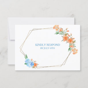 Tangerine and Blue Floral Frame Wedding RSVP Card