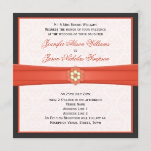 Tangerine and Dark Grey Wedding Jewels Invitations
