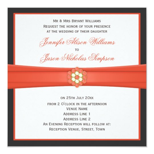 Tangerine and Dark Grey Wedding Jewels Invitations