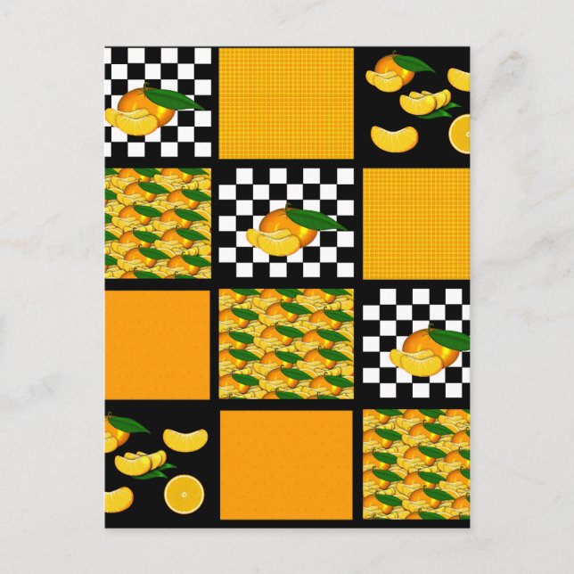 Tangerine and Plaid Patchwork Postcard (Front)