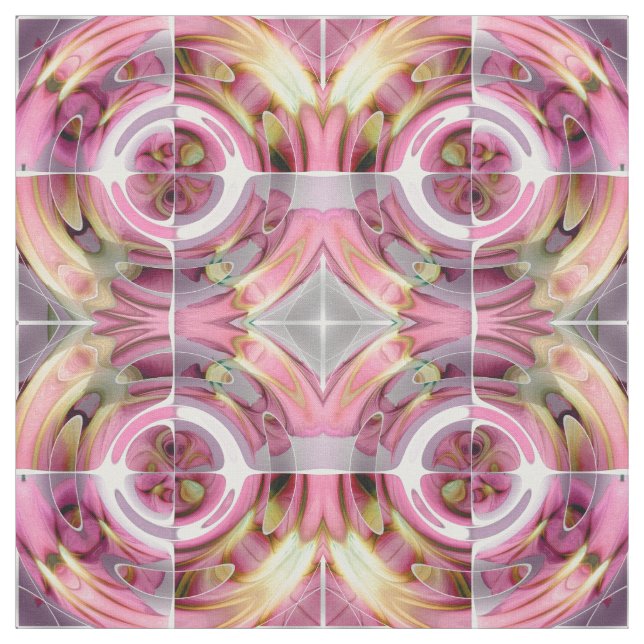 Tangerine and Rose Abstract Collage Fabric (Swatch)