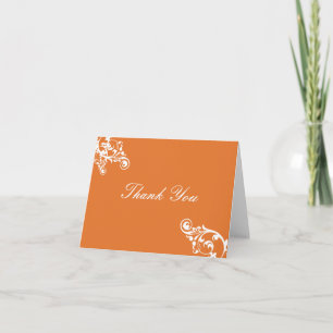 Tangerine and White Flourish Thank You Note Card