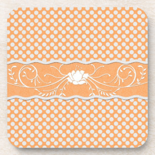 Tangerine and White Polkadot and Flowers Coaster