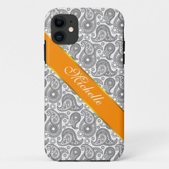 Tangerine Black Paisley Case-Mate iPhone Case (Back)