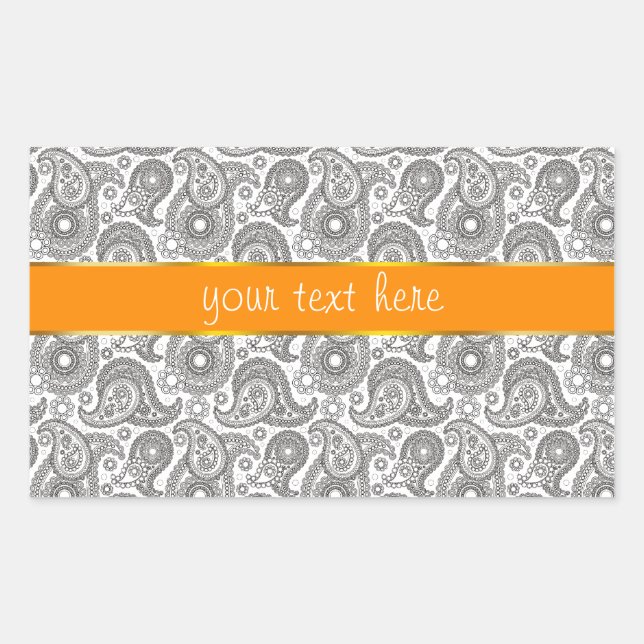 Tangerine Black Paisley Rectangular Sticker (Front)