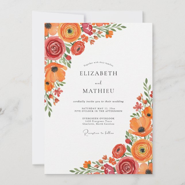 Tangerine Brilliant Summer Wedding Invitation (Front)
