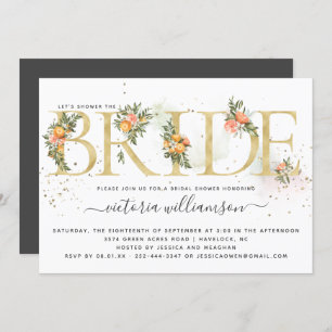 Tangerine Citrus and Gold Floral Bridal Shower Invitation