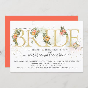 Tangerine Citrus and Gold Floral Bridal Shower Invitation
