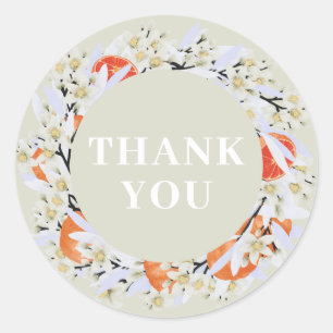 Tangerine Citrus Blooming Branches Wreath Floral Classic Round Sticker