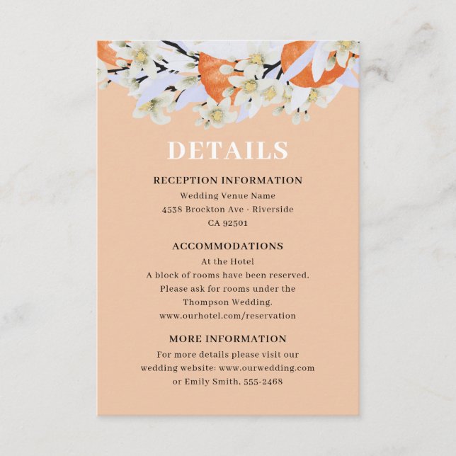 Tangerine Citrus Blooming Branches Wreath Floral Enclosure Card (Front)