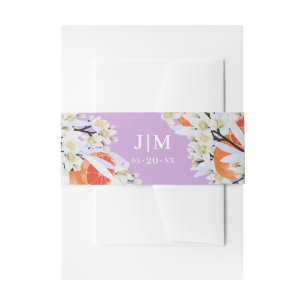 Tangerine Citrus Blooming Branches Wreath Floral Invitation Belly Band