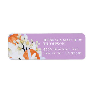 Tangerine Citrus Blooming Branches Wreath Floral Return Address Label