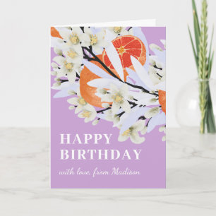 Tangerine Citrus Botanical Wreath Floral Birthday Card