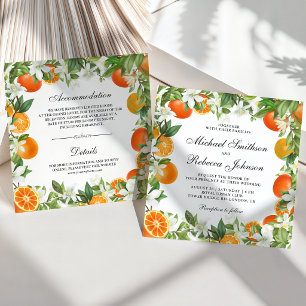 Tangerine Citrus Orange All in One Wedding Invitation