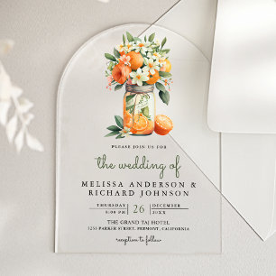 Tangerine Citrus Orange Mason Jar Wedding Acrylic Invitations