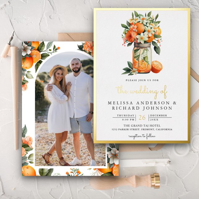 Tangerine Citrus Orange Mason Jar Wedding Gold (Creator Uploaded)