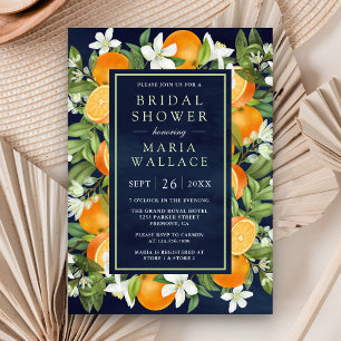 Tangerine Citrus Orange Navy Photo Bridal Shower Invitation